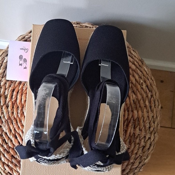 NWOT Castaner Womens Tina‎ 3.25" Wedge Black Canvas Espadrille Sandals EU38/US8 - Picture 6 of 9